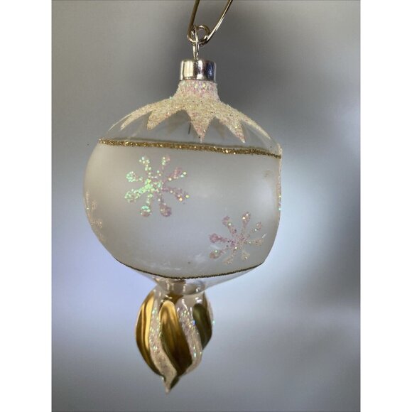 Vintage Christmas Ornament Indent Clear & Frosted Glass Finial Style Glitter - Picture 3 of 11